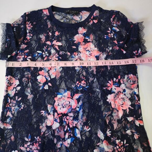 Laundry By Shelli Segal Blouse Womens Small Blue Floral Burnout Lace Overlay - Picture 6 of 9